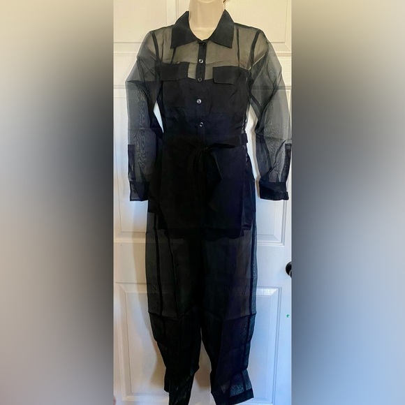 By Anthropologie Black Sheer Utility Jumpsuit - Picture 5 of 8